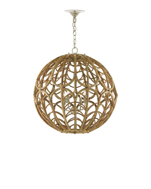 Currey and Company Cape Verde Orb Chandelier Natural, Smokewood, Silver Leaf