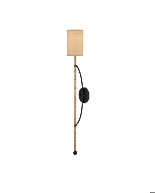 Currey and Company Capriole Wall Sconce Natural, Satin Black