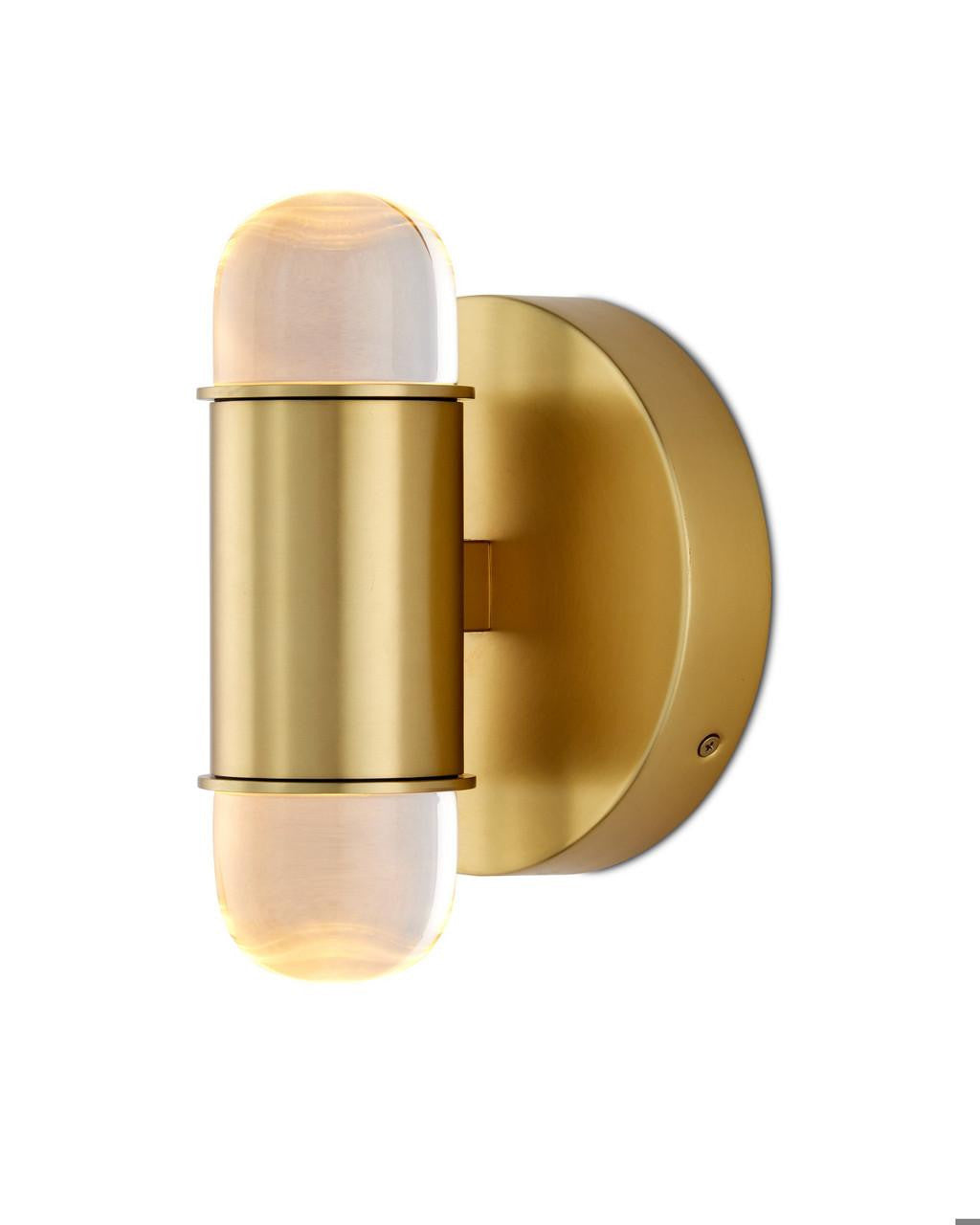 Currey and Company Capsule Brass Wall Sconce Clear, Brushed Brass