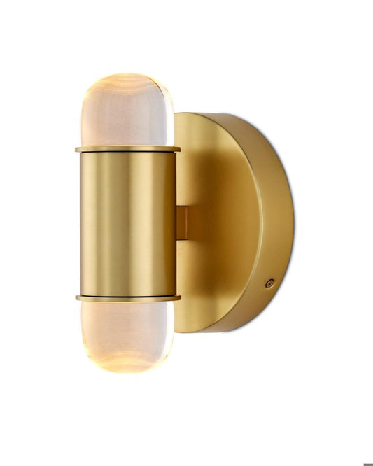 Currey and Company Capsule Brass Wall Sconce Clear, Brushed Brass