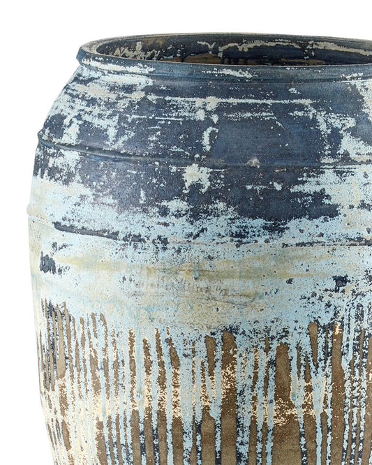 Currey and Company Catania Large Antique Blue Drip Planter