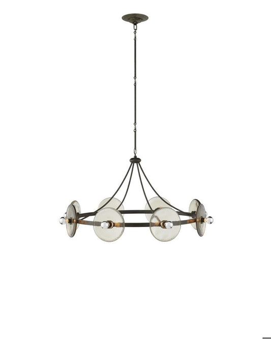 Currey and Company Circumstellar Disc Chandelier Black Iron, Clear