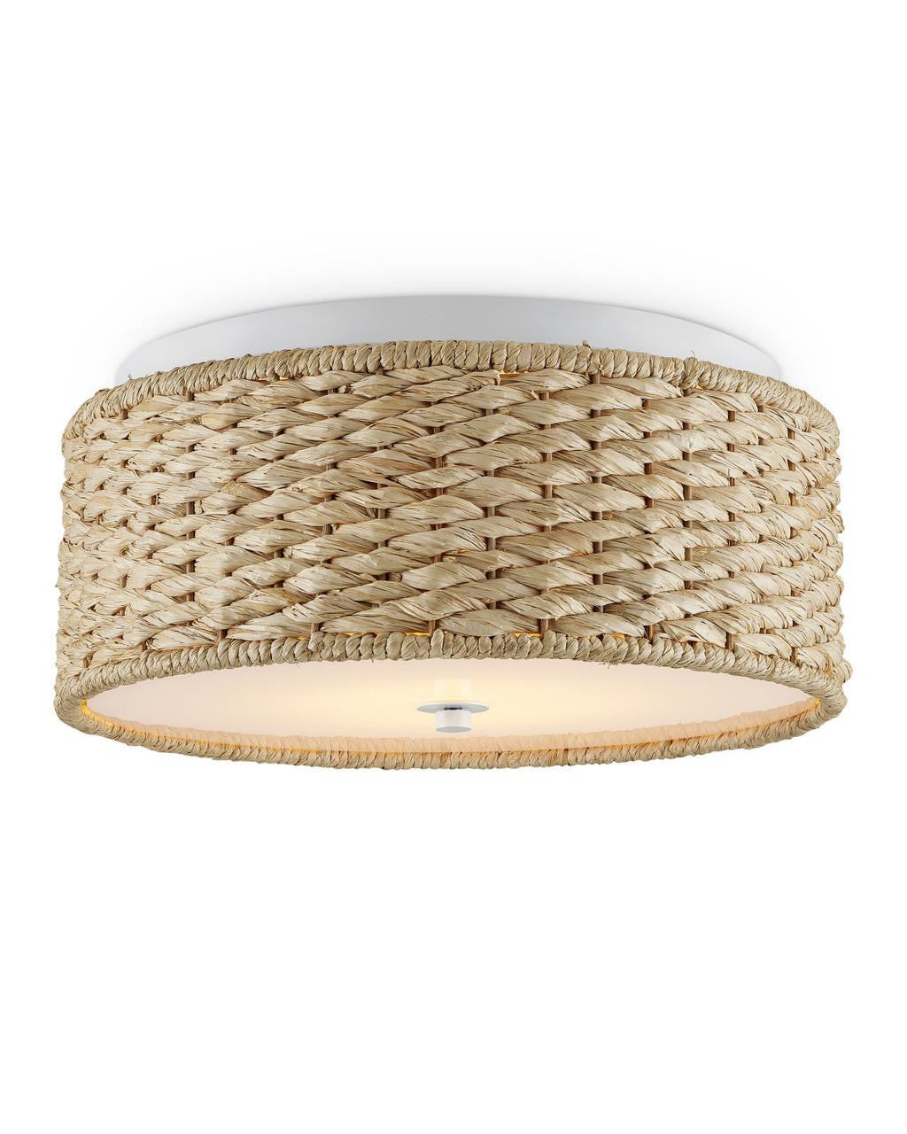 Currey and Company Colchester Raffia Flush Mount Natural, White
