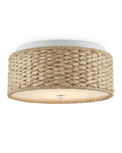 Currey and Company Colchester Raffia Flush Mount Natural, White