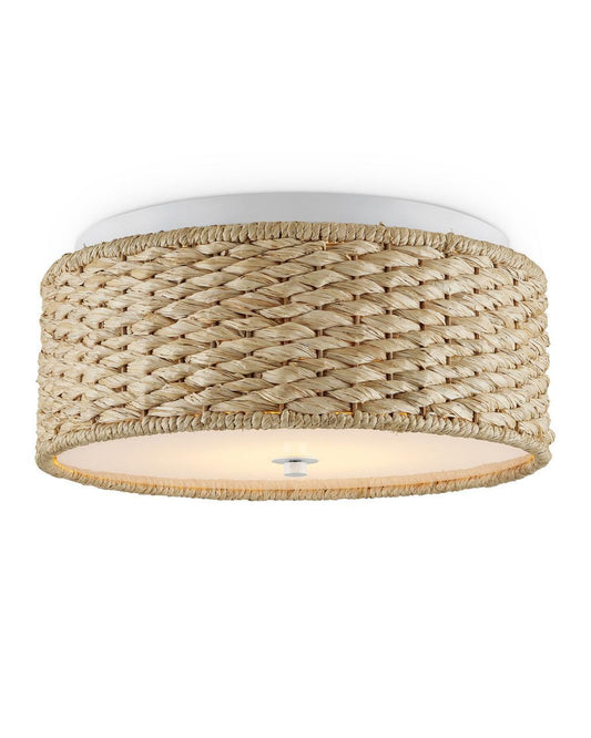 Currey and Company Colchester Raffia Flush Mount Natural, White