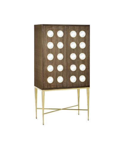 Currey and Company Colette Bar Cabinet Tawny Brown, Polished Brass, Mirror, Natura