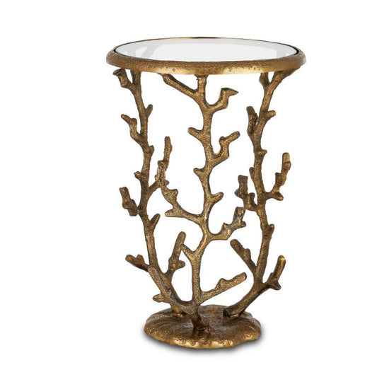 Currey and Company Coral Brass Accent Table Antique Brass