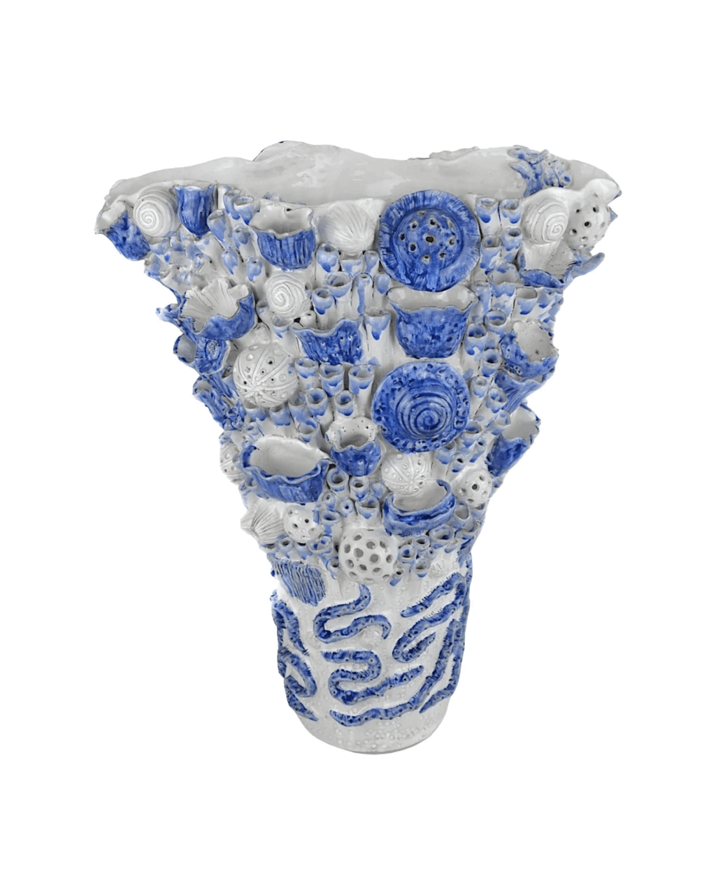Currey and Company Coral Reef Large Vase White, Blue