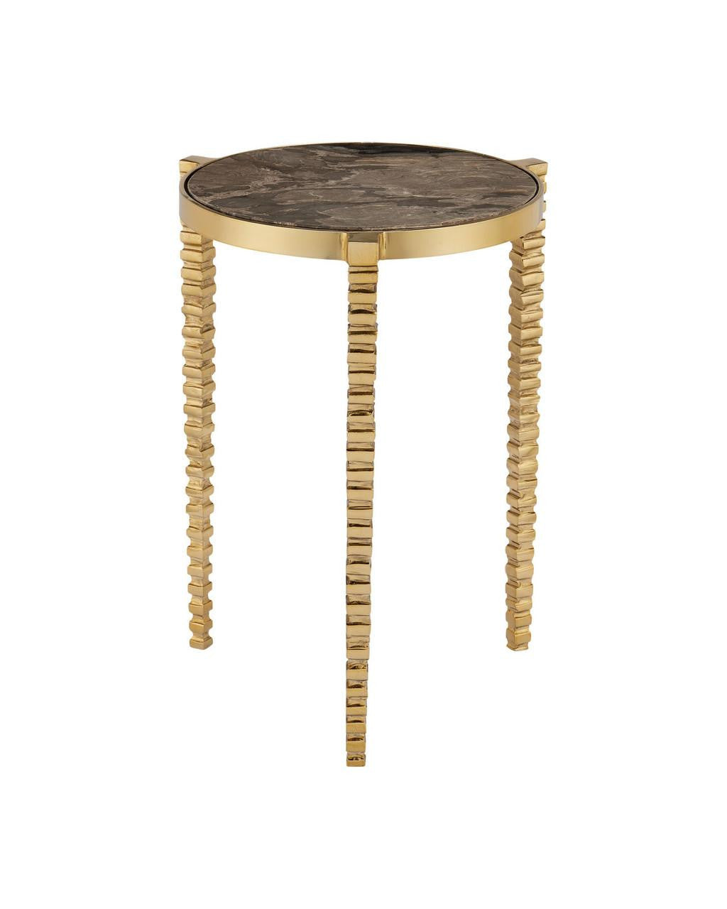 Currey and Company Corrado Cappuccino Marble Accent Table Polished Brass, Natural