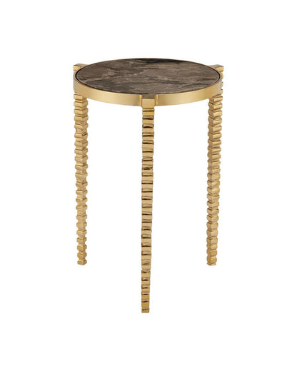 Currey and Company Corrado Cappuccino Marble Accent Table Polished Brass, Natural