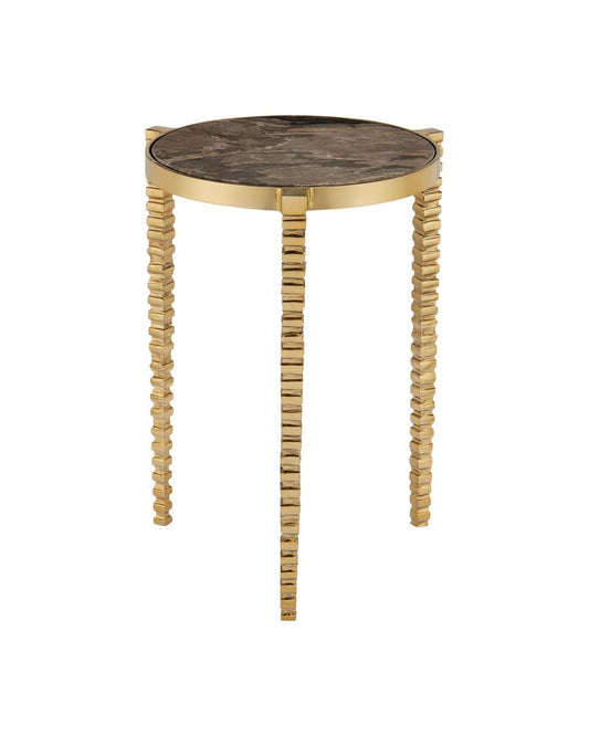 Currey and Company Corrado Cappuccino Marble Accent Table Polished Brass, Natural