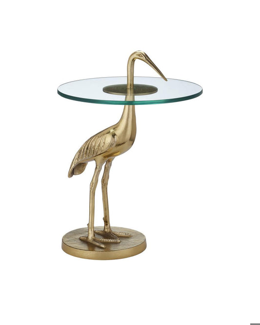 Currey and Company Crane Brass Accent Table Gold, Clear