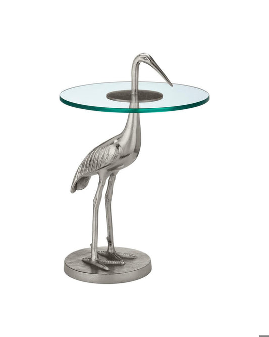 Currey and Company Crane Silver Accent Table Nickel, Clear