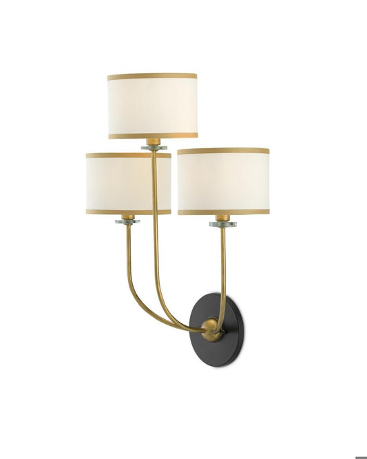 Currey and Company Croydon Brass Wall Sconce Brass, Satin Black, White