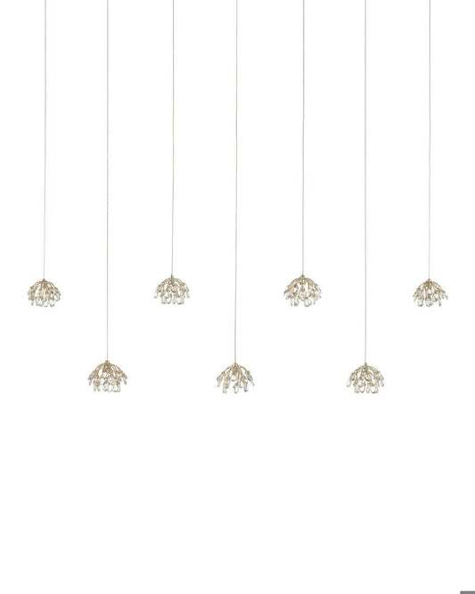 Currey and Company Crystal Bud 7-Light Linear Multi-Drop Pendant Clear, Contemporary Silver Leaf, Silver