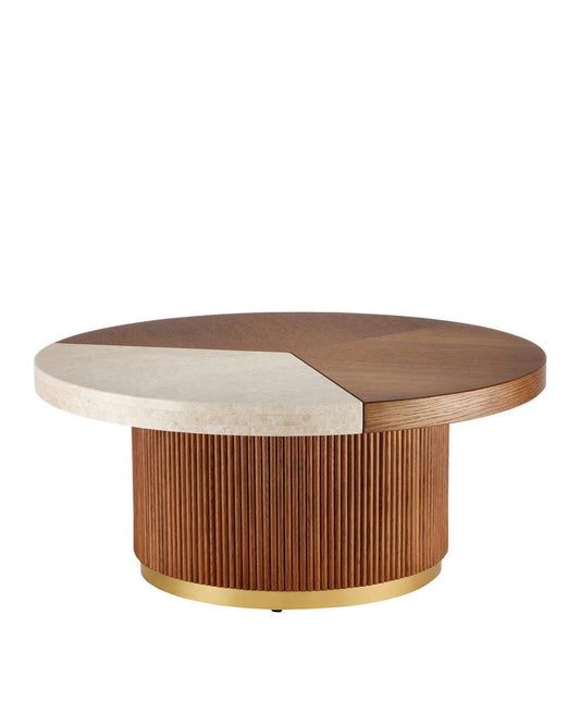 Currey and Company Dakota Large Cocktail Table Morel Brown, Natural, Polished Brass