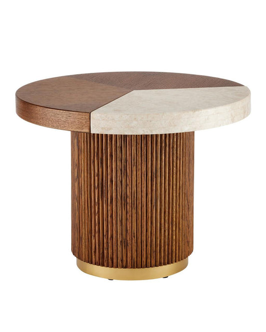 Currey and Company Dakota Small Cocktail Table Morel Brown, Natural, Polished Brass