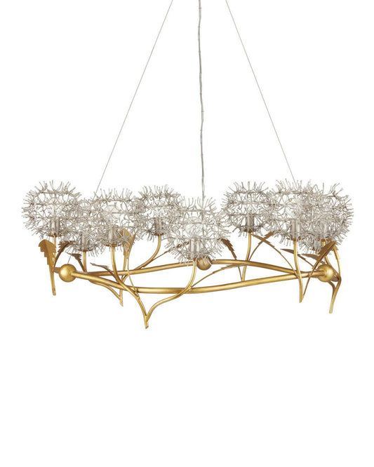Currey and Company Dandelion Silver & Gold Pendant Contemporary Silver Leaf, Silver, Contempor
