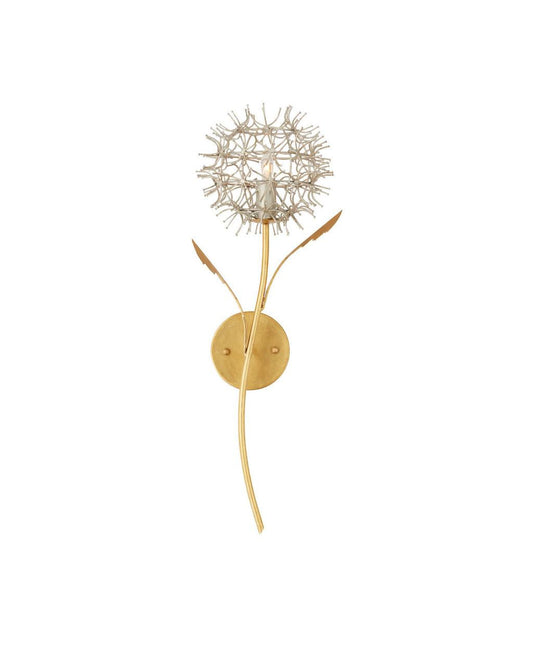 Currey and Company Dandelion Silver & Gold Wall Sconce Contemporary Silver Leaf, Silver, Contempor