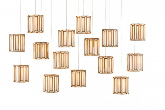 Currey and Company Daze 15-Light Linear Multi-Drop Pendant Antique Brass, White