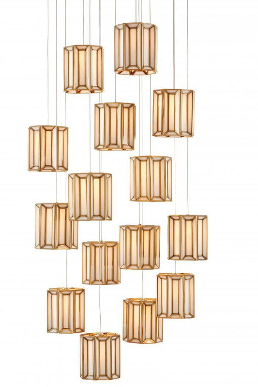 Currey and Company Daze 15-Light Round Multi-Drop Pendant Antique Brass, White