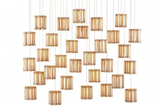 Currey and Company Daze 30-Light Linear Multi-Drop Pendant Antique Brass, White