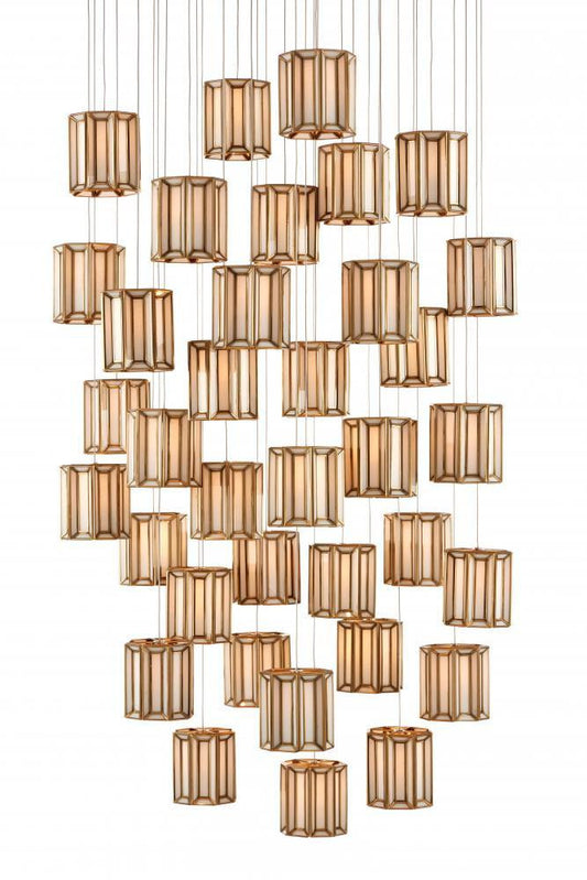 Currey and Company Daze 36-Light Round Multi-Drop Pendant Antique Brass, White