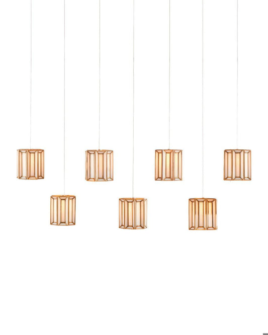 Currey and Company Daze 7-Light Linear Multi-Drop Pendant Antique Brass, White