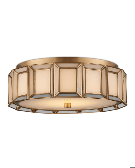 Currey and Company Daze Flush Mount Antique Brass, White