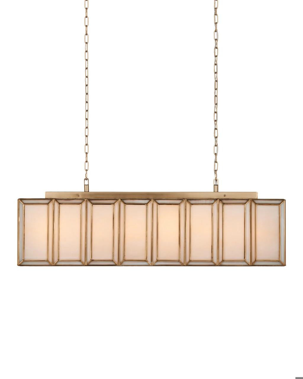 Currey and Company Daze Rectangular Chandelier Antique Brass, White