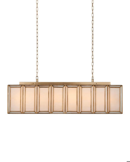 Currey and Company Daze Rectangular Chandelier Antique Brass, White
