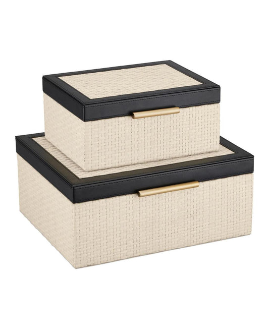 Currey and Company Deanna Box, Set of 2 Ivory, Black, Brushed Brass, Beige