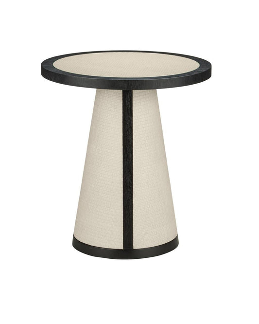Currey and Company Deanna Raffia Accent Table Ivory, Black, Clear