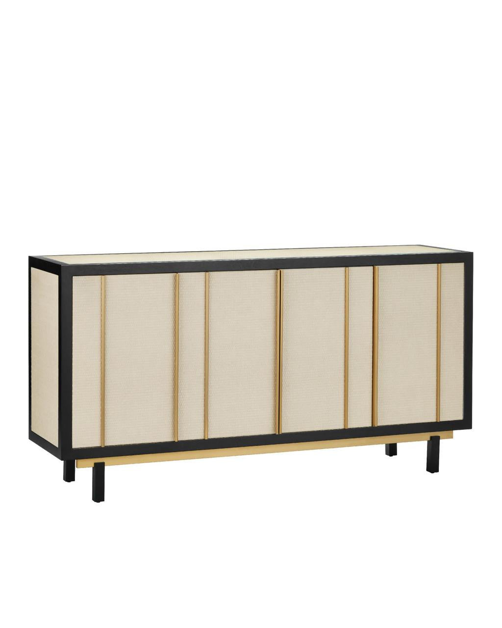 Currey and Company Deanna Raffia Credenza Ivory, Black, Brushed Brass, Natural, Clear
