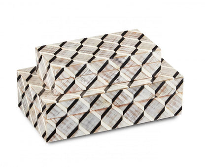 Currey and Company Derian Box, Set of 2 Black, White, Natural