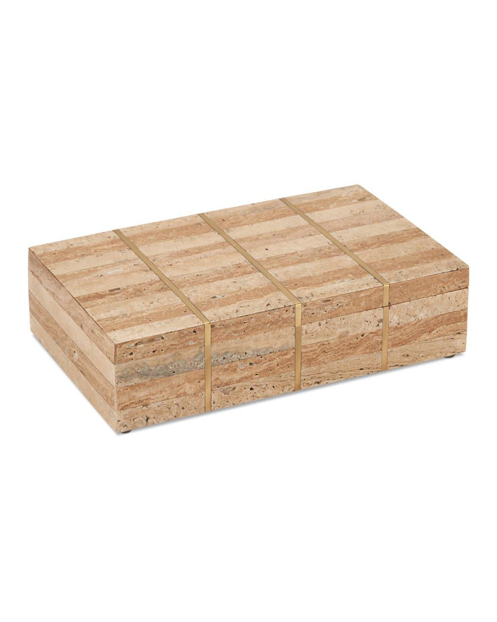 Currey and Company Dezi Box Natural, Brass, Off-White