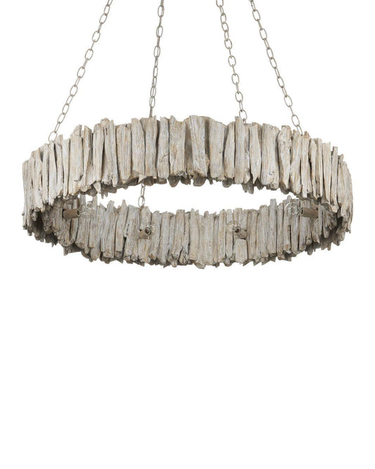 Currey and Company Driftwood Whitewash Ring Chandelier