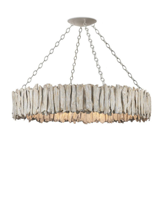 Currey and Company Driftwood Whitewash Ring Chandelier Whitewash