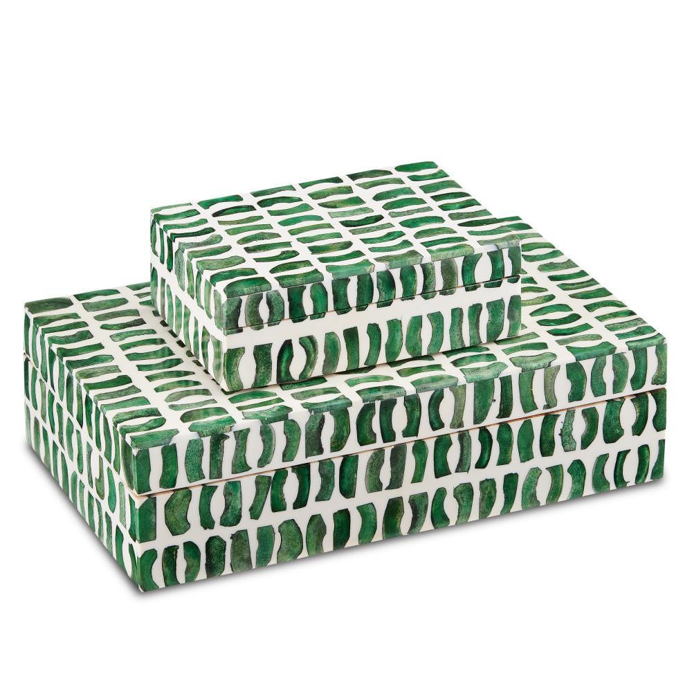 Currey and Company Emerald Box, Set of 2 Green, White