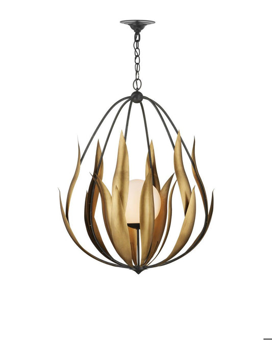 Currey and Company Endymion Chandelier Aged Steel, Brass, White
