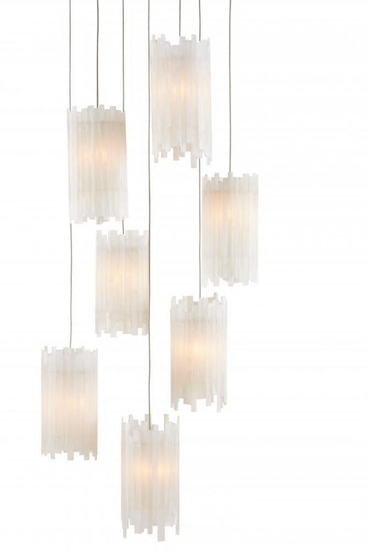 Currey and Company Escenia 7-Light Round Multi-Drop Pendant Frosted White