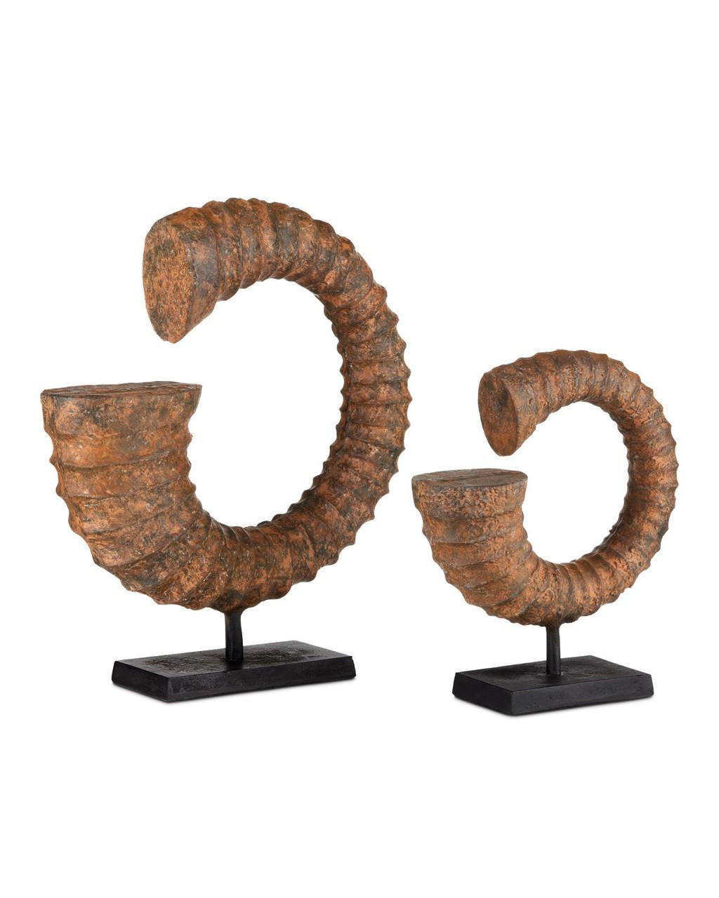Currey and Company Faux Horn, Set of 2 Rustic, Black