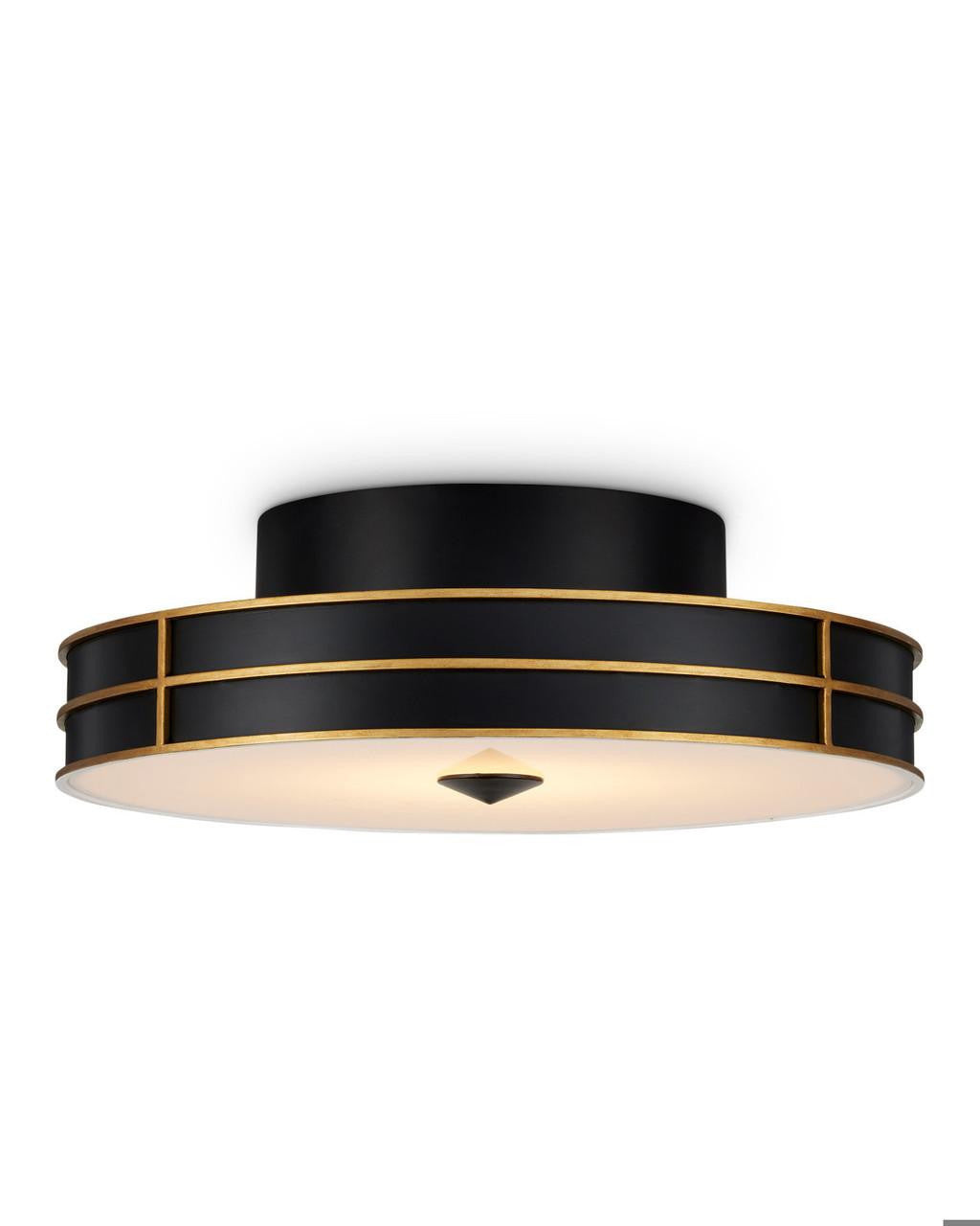 Currey and Company Fielding Black Flush Mount Satin Black, Contemporary Gold, Sugar White