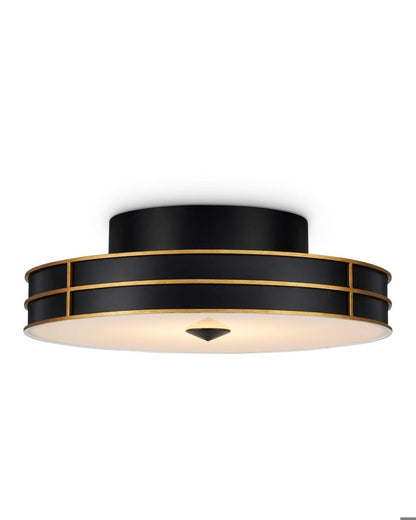 Currey and Company Fielding Black Flush Mount Satin Black, Contemporary Gold, Sugar White