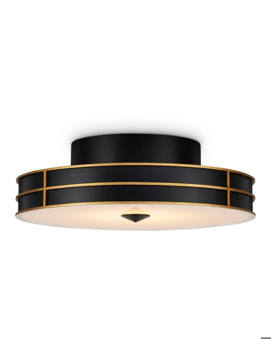 Currey and Company Fielding Black Flush Mount Satin Black, Contemporary Gold, Sugar White