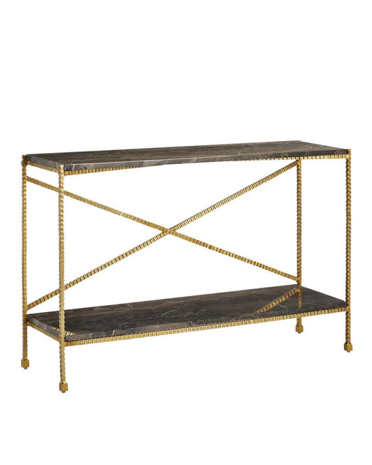 Currey and Company Flying Marble Gold Console Table Natural, Gold