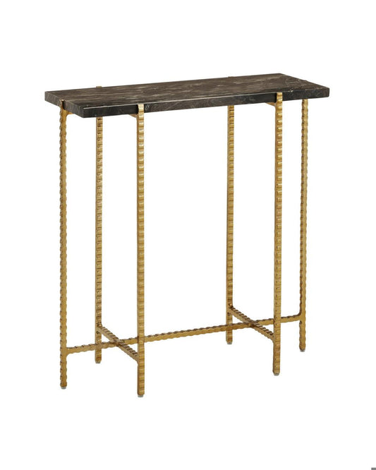 Currey and Company Flying Marble Gold Side Table Natural, Gold