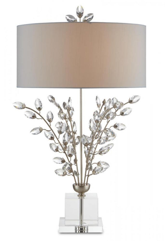 Currey and Company Forget-Me-Not Silver Table Lamp Silver Leaf, Clear