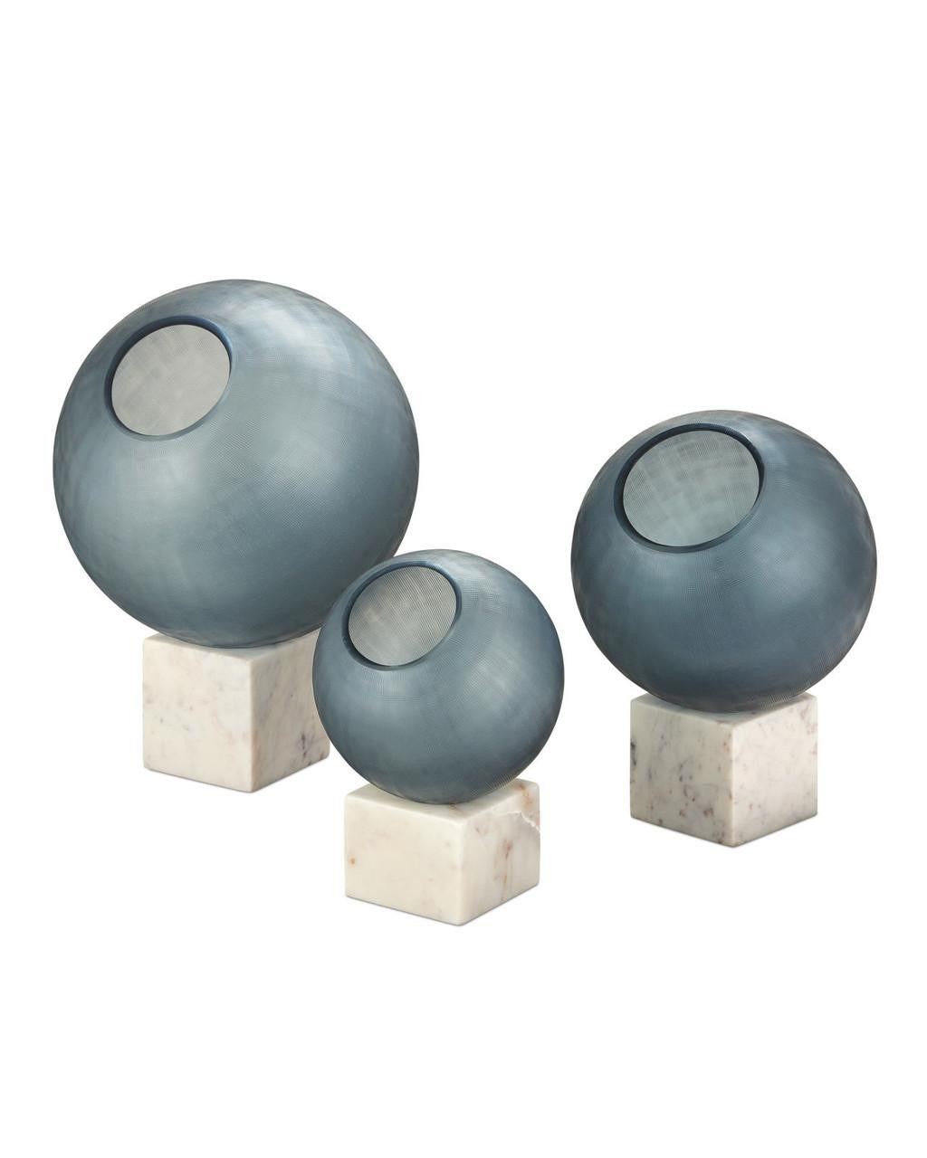 Currey and Company Fresno Blue Orb, Set of 3 Indigo Blue, Natural