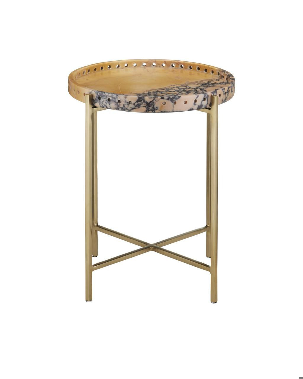 Currey and Company Freya Purple Breccia Accent Table Natural, Antique Brass